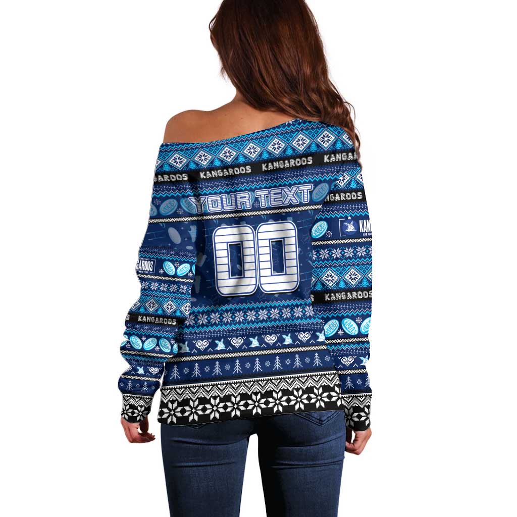 Personalized Kangaroos Rugby Xmas Off Shoulder Sweater Australia AFL Mascot