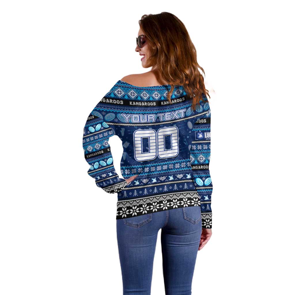 Personalized Kangaroos Rugby Xmas Off Shoulder Sweater Australia AFL Mascot