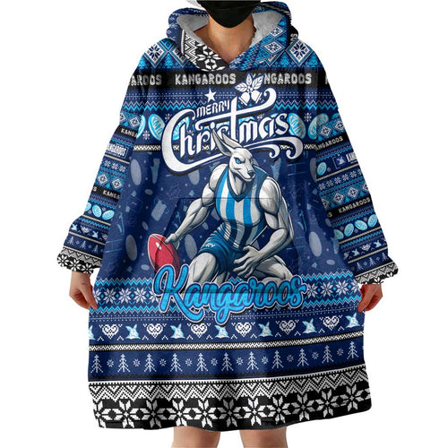Personalized Kangaroos Rugby Xmas Wearable Blanket Hoodie Australia AFL Mascot