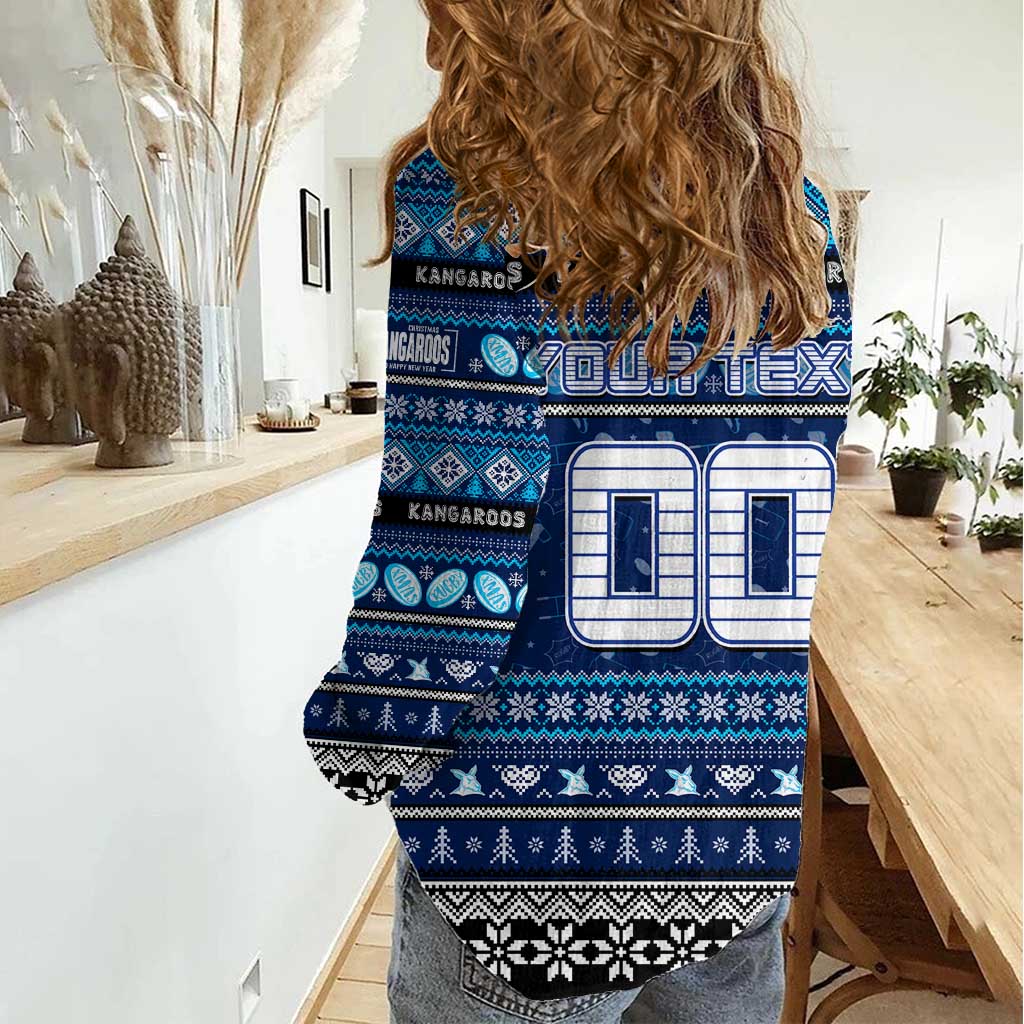 Personalized Kangaroos Rugby Xmas Women Casual Shirt Australia AFL Mascot
