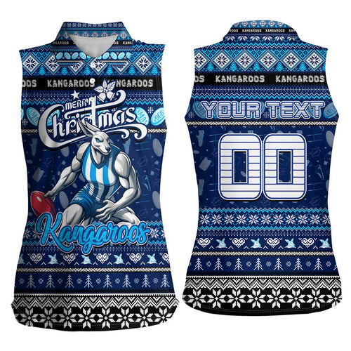Personalized Kangaroos Rugby Xmas Women Sleeveless Polo Shirt Australia AFL Mascot