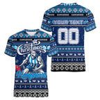 Personalized Kangaroos Rugby Xmas Women V-Neck T-Shirt Australia AFL Mascot