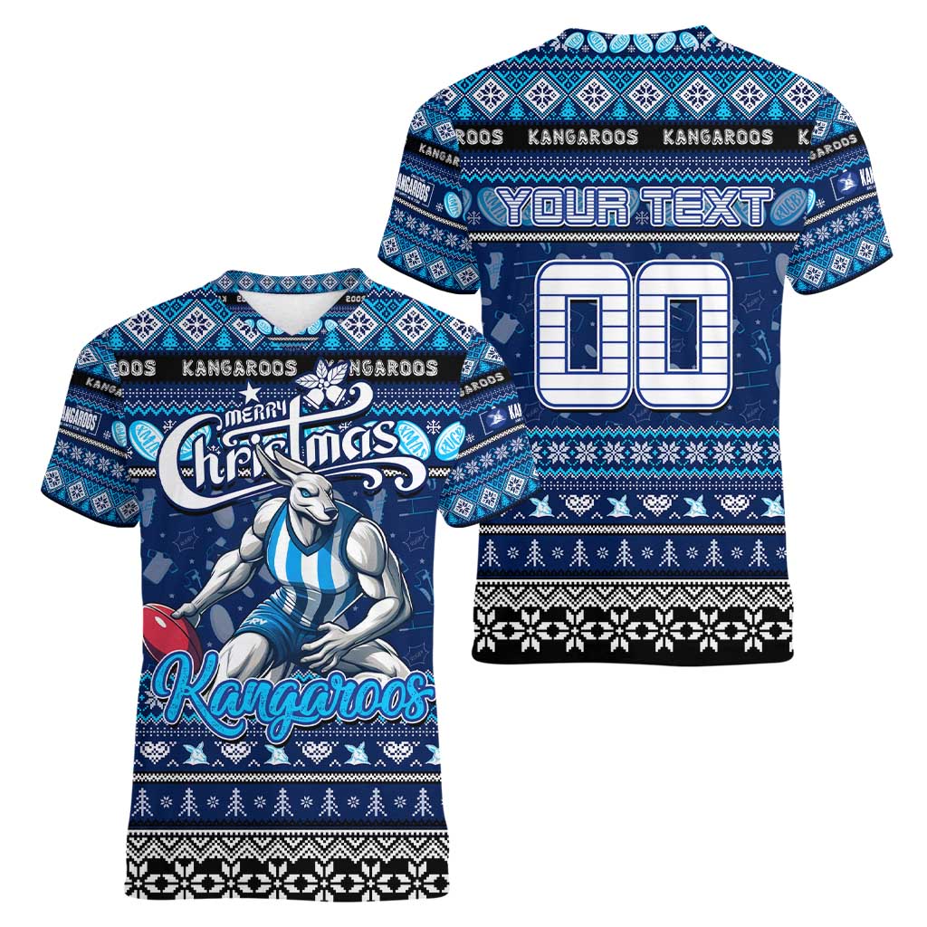 Personalized Kangaroos Rugby Xmas Women V-Neck T-Shirt Australia AFL Mascot