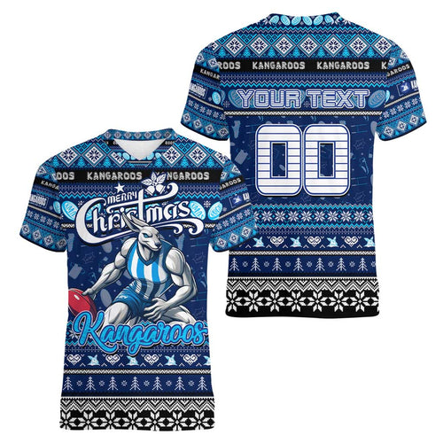 Personalized Kangaroos Rugby Xmas Women V-Neck T-Shirt Australia AFL Mascot