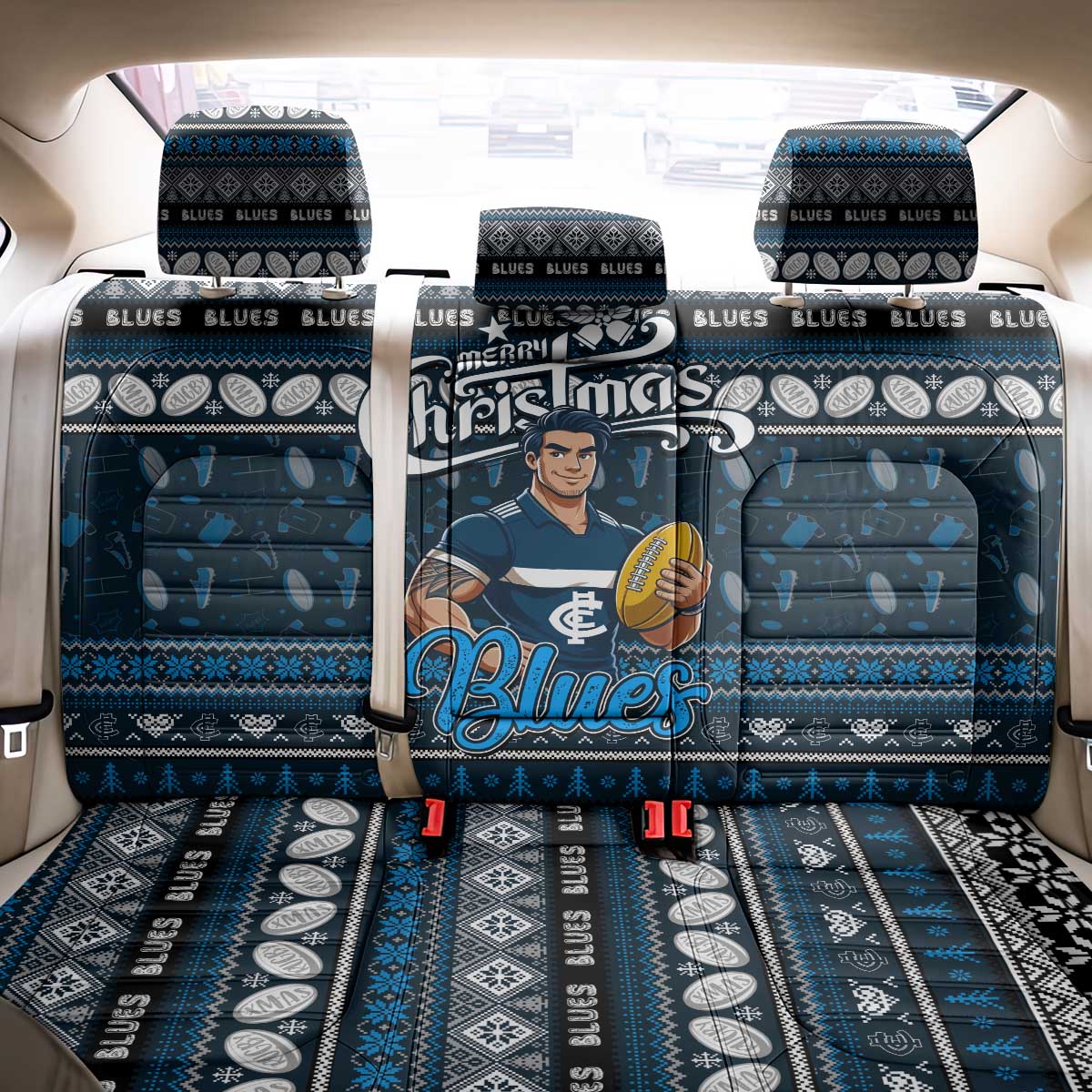 Blues Football Xmas Back Car Seat Cover Australia AFL Mascot