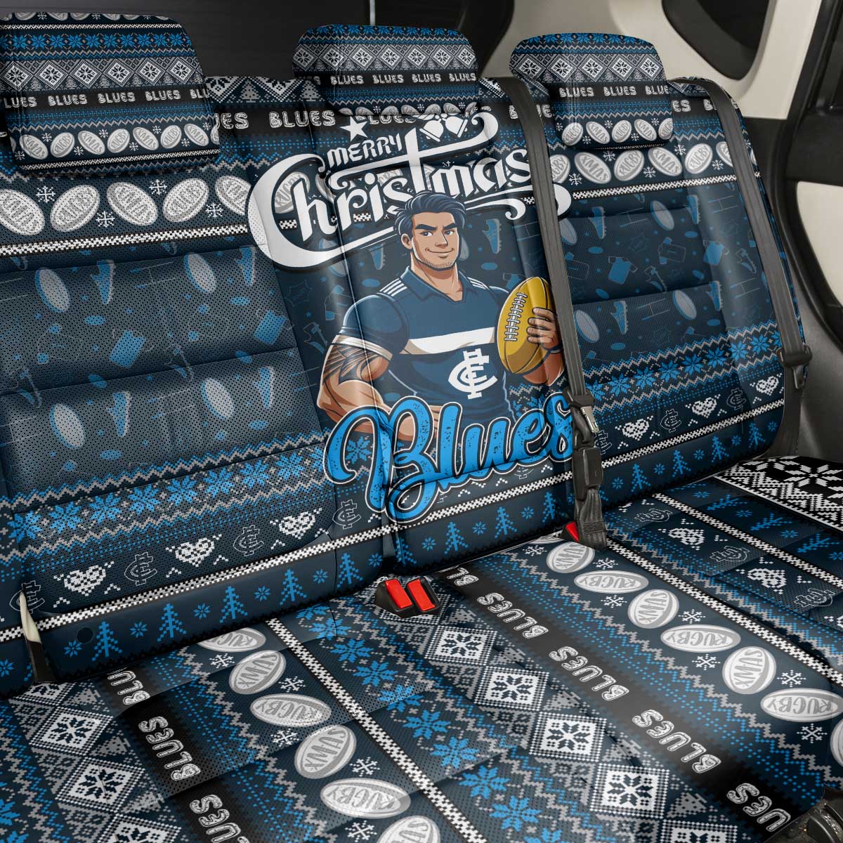Blues Football Xmas Back Car Seat Cover Australia AFL Mascot