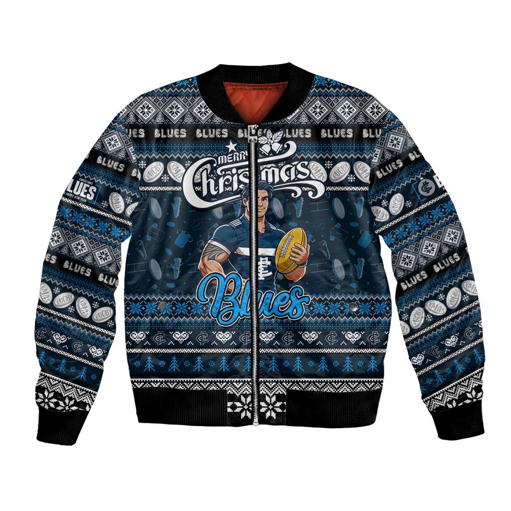 Personalized Blues Rugby Xmas Bomber Jacket Australia AFL Mascot