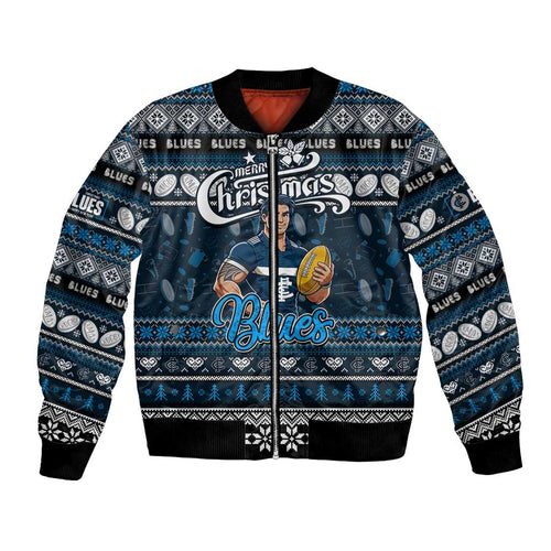 Personalized Blues Rugby Xmas Bomber Jacket Australia AFL Mascot