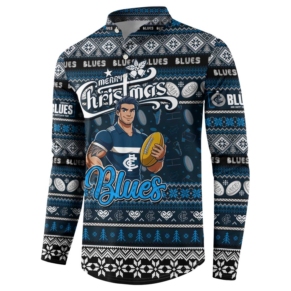 Personalized Blues Rugby Xmas Button Sweatshirt Australia AFL Mascot