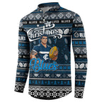 Personalized Blues Rugby Xmas Button Sweatshirt Australia AFL Mascot