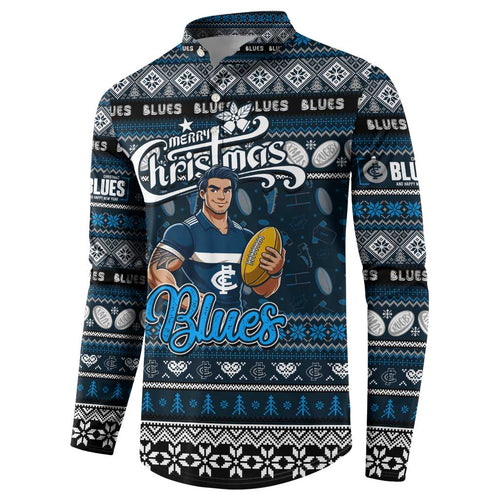 Personalized Blues Rugby Xmas Button Sweatshirt Australia AFL Mascot