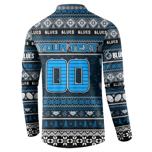 Personalized Blues Rugby Xmas Button Sweatshirt Australia AFL Mascot