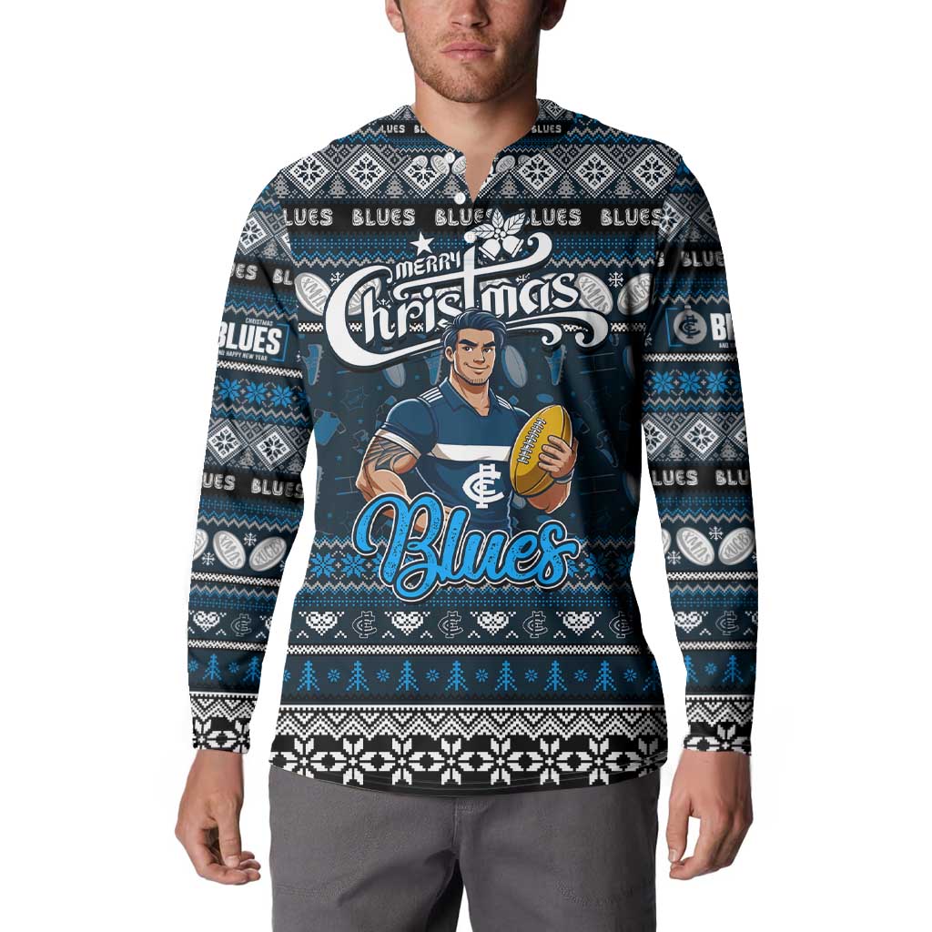 Personalized Blues Rugby Xmas Button Sweatshirt Australia AFL Mascot