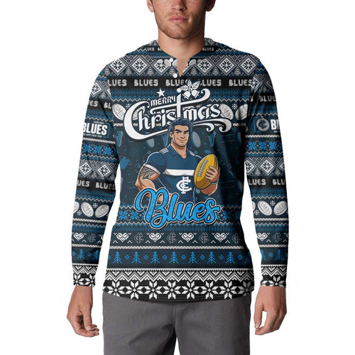 Personalized Blues Rugby Xmas Button Sweatshirt Australia AFL Mascot