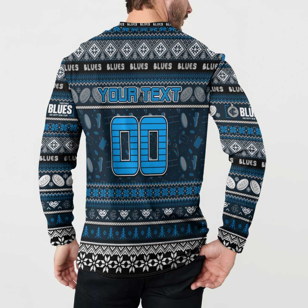 Personalized Blues Rugby Xmas Button Sweatshirt Australia AFL Mascot
