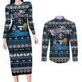 Personalized Blues Rugby Xmas Couples Matching Long Sleeve Bodycon Dress and Long Sleeve Button Shirt Australia AFL Mascot
