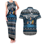 Personalized Blues Rugby Xmas Couples Matching Tank Maxi Dress and Hawaiian Shirt Australia AFL Mascot