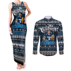 Personalized Blues Rugby Xmas Couples Matching Tank Maxi Dress and Long Sleeve Button Shirt Australia AFL Mascot
