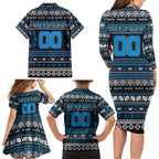 Personalized Blues Rugby Xmas Family Matching Long Sleeve Bodycon Dress and Hawaiian Shirt Australia AFL Mascot
