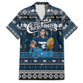 Personalized Blues Rugby Xmas Family Matching Long Sleeve Bodycon Dress and Hawaiian Shirt Australia AFL Mascot