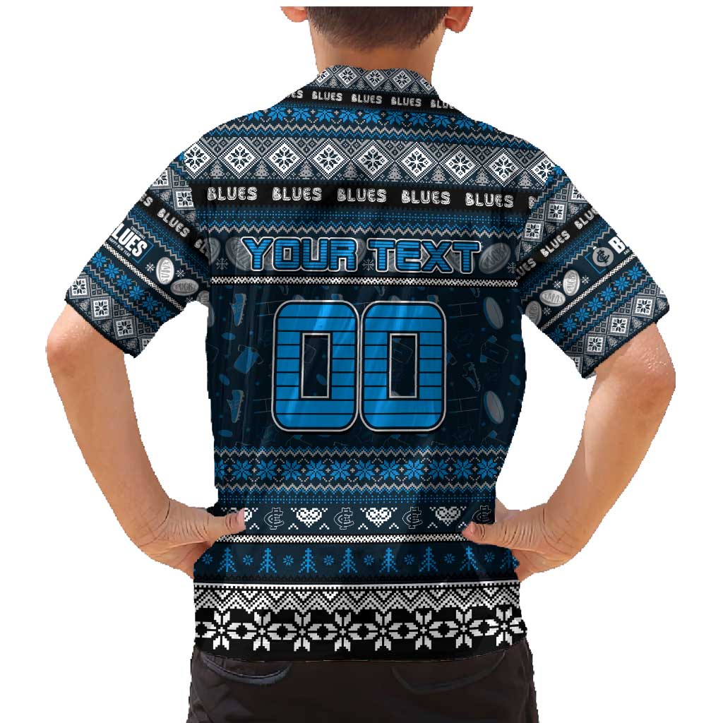 Personalized Blues Rugby Xmas Family Matching Mermaid Dress and Hawaiian Shirt Australia AFL Mascot