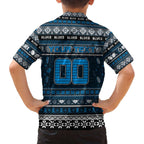 Personalized Blues Rugby Xmas Family Matching Off The Shoulder Long Sleeve Dress and Hawaiian Shirt Australia AFL Mascot