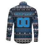 Personalized Blues Rugby Xmas Family Matching Off The Shoulder Long Sleeve Dress and Hawaiian Shirt Australia AFL Mascot