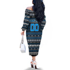 Personalized Blues Rugby Xmas Family Matching Off The Shoulder Long Sleeve Dress and Hawaiian Shirt Australia AFL Mascot