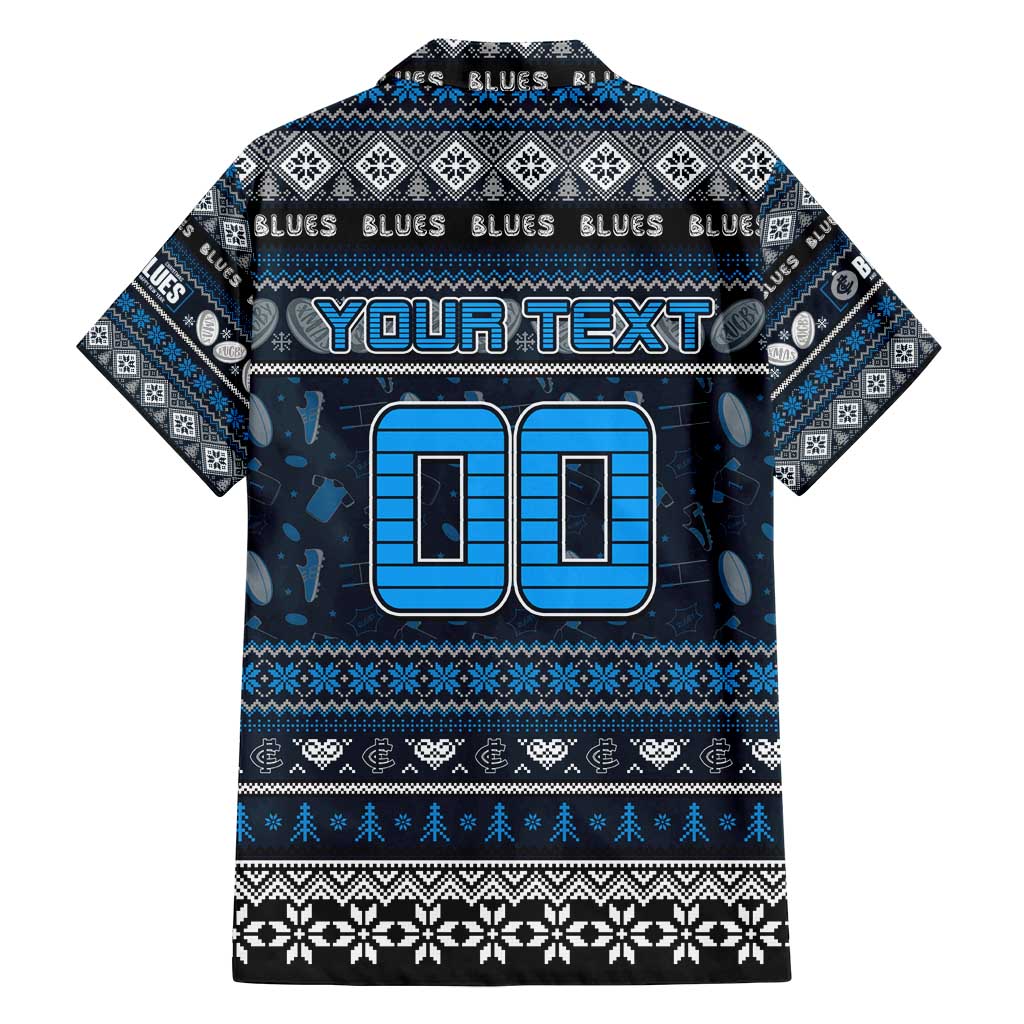 Personalized Blues Rugby Xmas Family Matching Off Shoulder Maxi Dress and Hawaiian Shirt Australia AFL Mascot