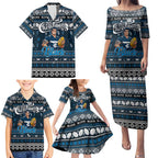 Personalized Blues Rugby Xmas Family Matching Puletasi and Hawaiian Shirt Australia AFL Mascot