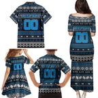 Personalized Blues Rugby Xmas Family Matching Puletasi and Hawaiian Shirt Australia AFL Mascot