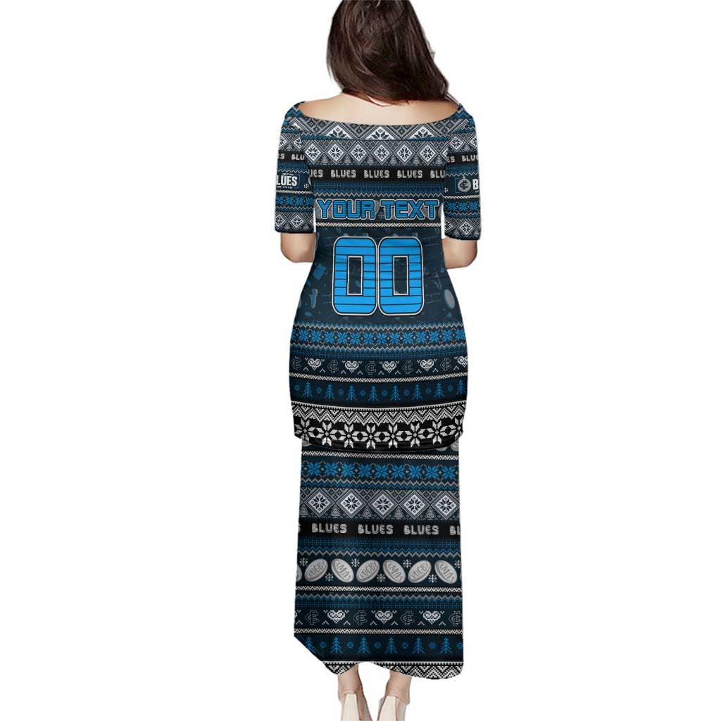 Personalized Blues Rugby Xmas Family Matching Puletasi and Hawaiian Shirt Australia AFL Mascot