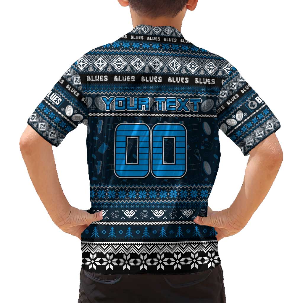 Personalized Blues Rugby Xmas Family Matching Summer Maxi Dress and Hawaiian Shirt Australia AFL Mascot