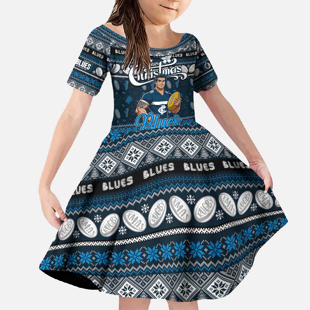 Personalized Blues Rugby Xmas Family Matching Summer Maxi Dress and Hawaiian Shirt Australia AFL Mascot