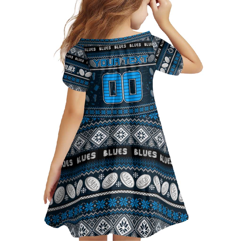 Personalized Blues Rugby Xmas Family Matching Summer Maxi Dress and Hawaiian Shirt Australia AFL Mascot
