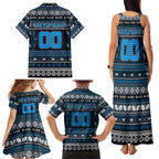 Personalized Blues Rugby Xmas Family Matching Tank Maxi Dress and Hawaiian Shirt Australia AFL Mascot