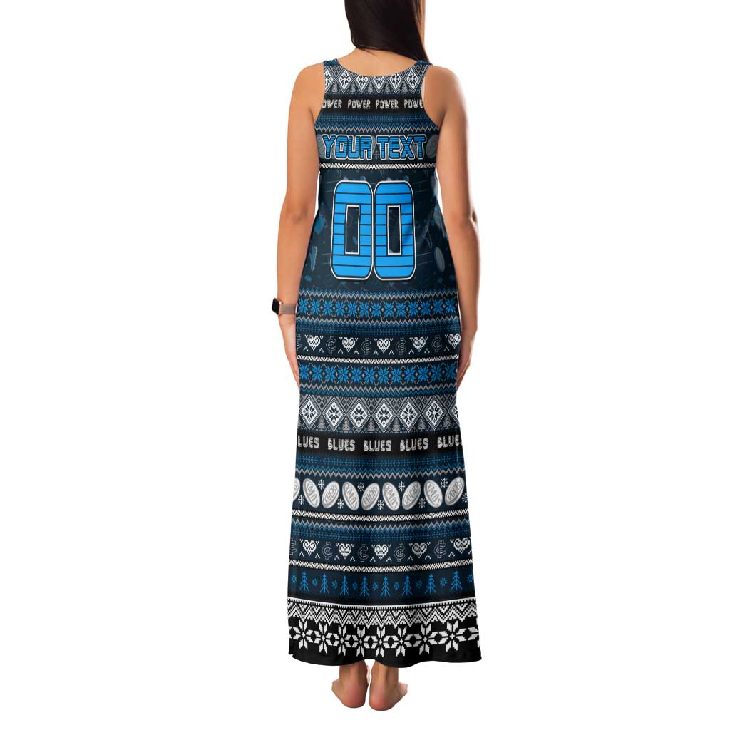 Personalized Blues Rugby Xmas Family Matching Tank Maxi Dress and Hawaiian Shirt Australia AFL Mascot