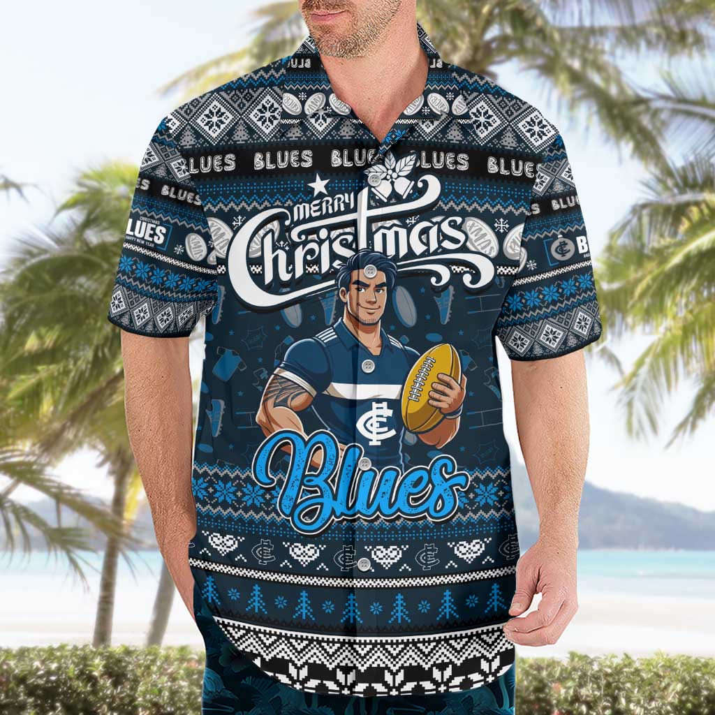 Personalized Blues Rugby Xmas Hawaiian Shirt Australia AFL Mascot