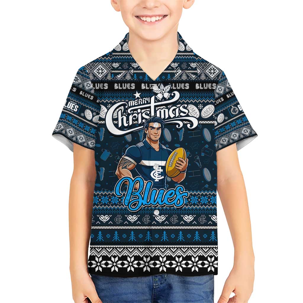 Personalized Blues Rugby Xmas Hawaiian Shirt Australia AFL Mascot