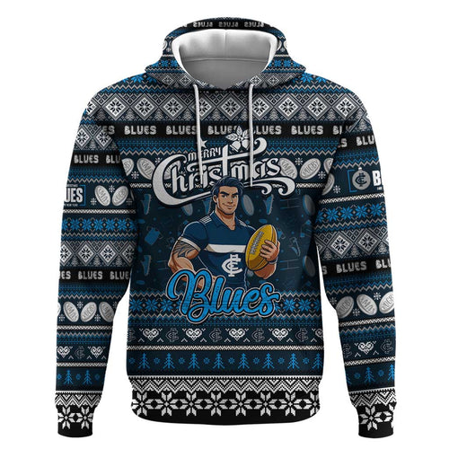 Personalized Blues Rugby Xmas Hoodie Australia AFL Mascot