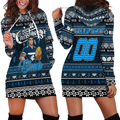 Personalized Blues Rugby Xmas Hoodie Dress Australia AFL Mascot