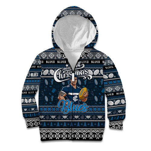 Personalized Blues Rugby Xmas Kid Hoodie Australia AFL Mascot