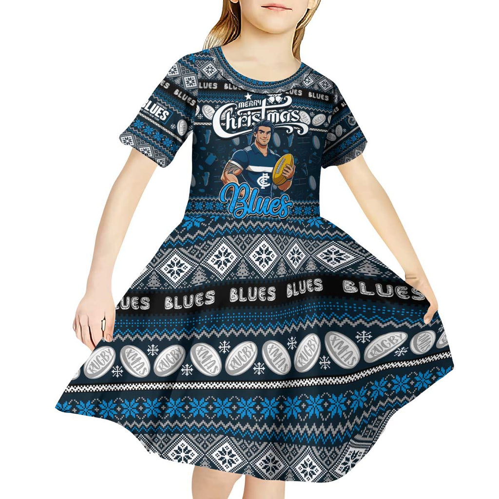 Personalized Blues Rugby Xmas Kid Short Sleeve Dress Australia AFL Mascot