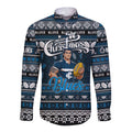 Personalized Blues Rugby Xmas Long Sleeve Button Shirt Australia AFL Mascot