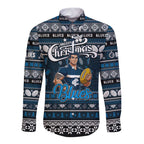 Personalized Blues Rugby Xmas Long Sleeve Button Shirt Australia AFL Mascot