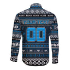 Personalized Blues Rugby Xmas Long Sleeve Button Shirt Australia AFL Mascot