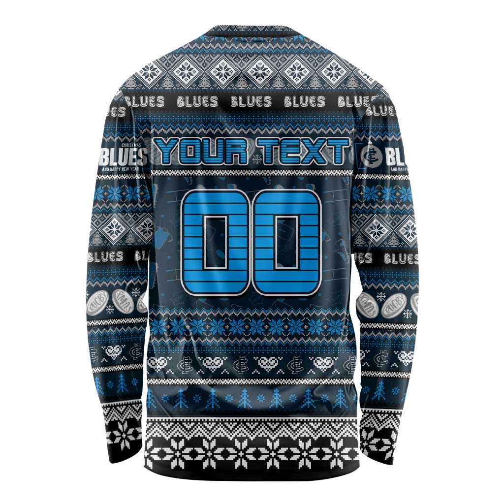 Personalized Blues Rugby Xmas Long Sleeve Shirt Australia AFL Mascot