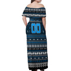 Personalized Blues Rugby Xmas Off Shoulder Maxi Dress Australia AFL Mascot