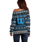 Personalized Blues Rugby Xmas Off Shoulder Sweater Australia AFL Mascot