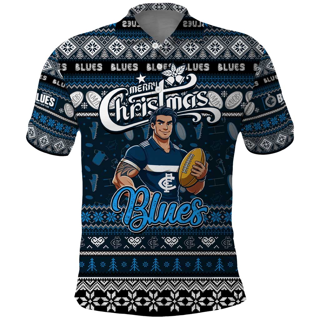 Personalized Blues Rugby Xmas Polo Shirt Australia AFL Mascot
